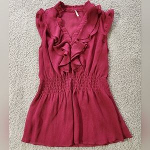 Max Love Purple Flutter Sleeve V-Neck Ruffle Detail Smocked Waist Blouse